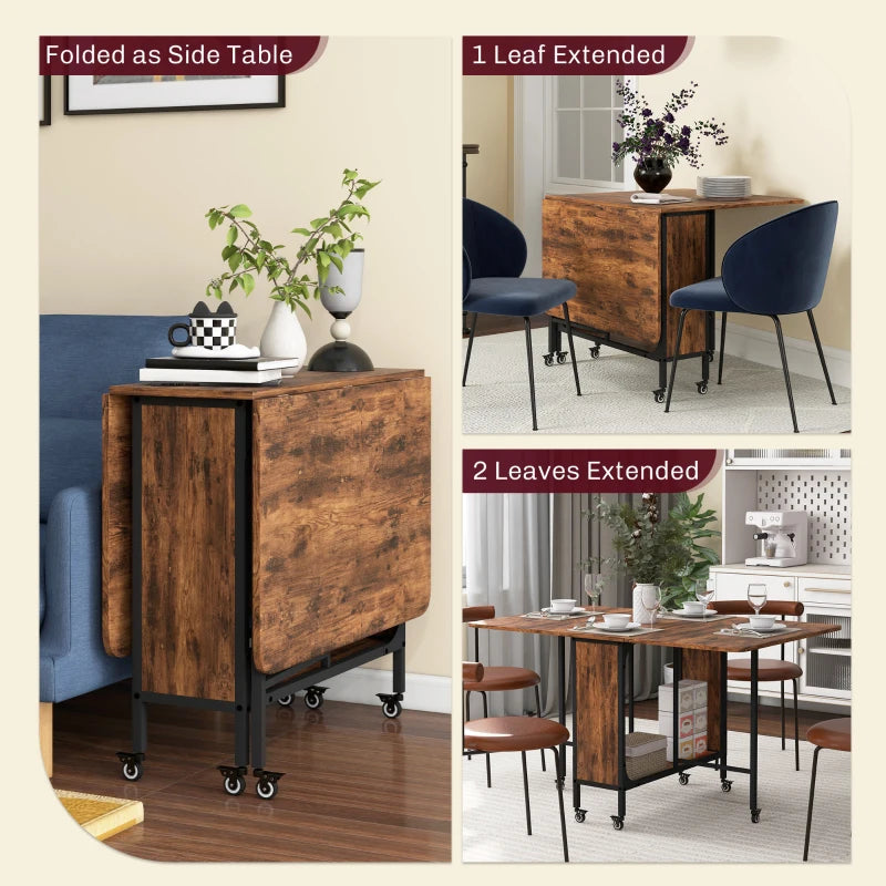 Rustic Brown and Black Six-Person Drop Leaf Dining Table - Space-Saving Design for Modern Homes