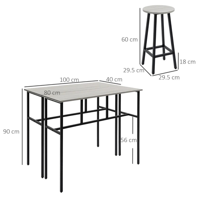 6-Piece Grey Bar Table Set - 2 Breakfast Tables & 4 Stools, Counter Height Dining for Kitchen & Living Room