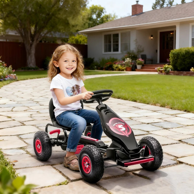 Kids Adjustable Seat Pedal Go Kart with Inflatable Tires for Outdoor Fun Red
