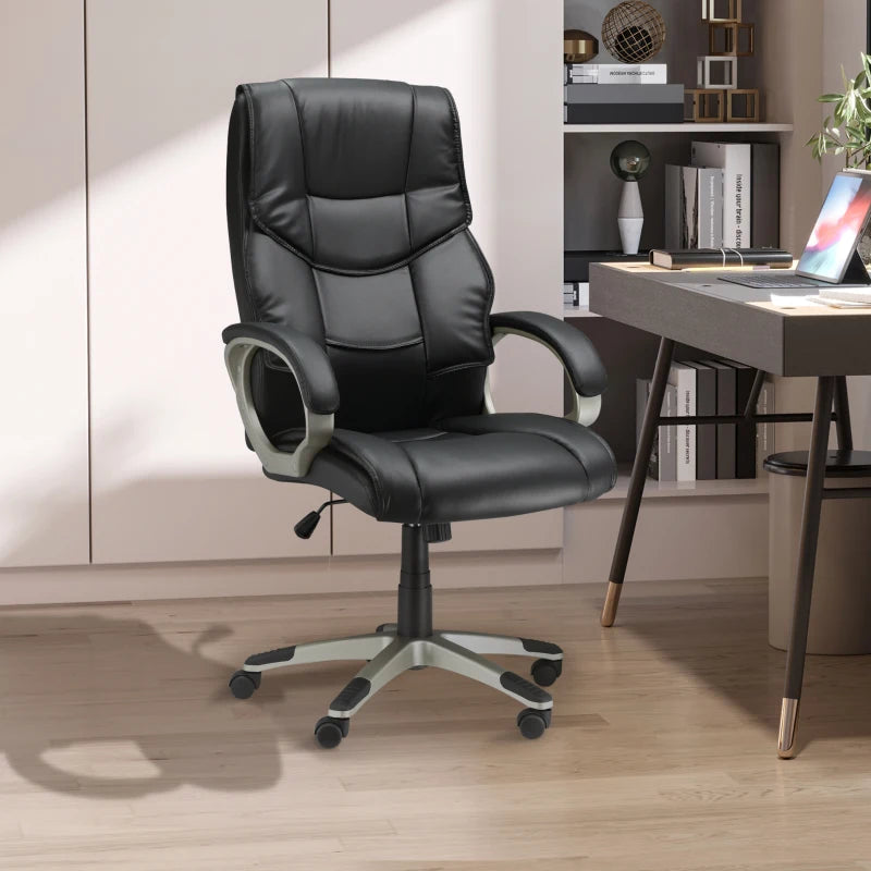High Back Faux Leather Home Office Chair - Adjustable Height Rocking Desk Chair in Black for Comfort & Style