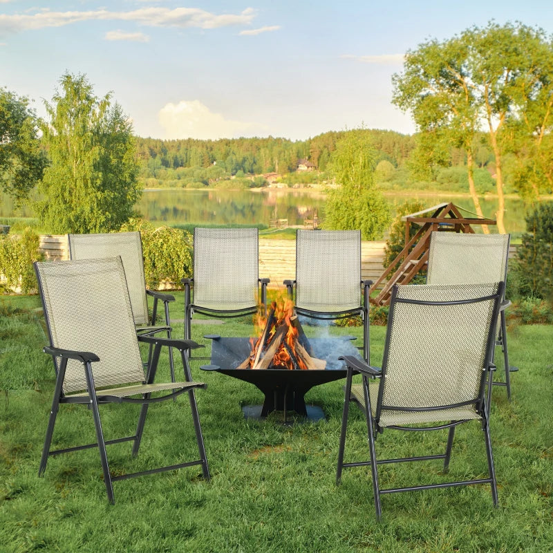 Beige Folding Metal Frame Outdoor Dining Chairs Set of 6