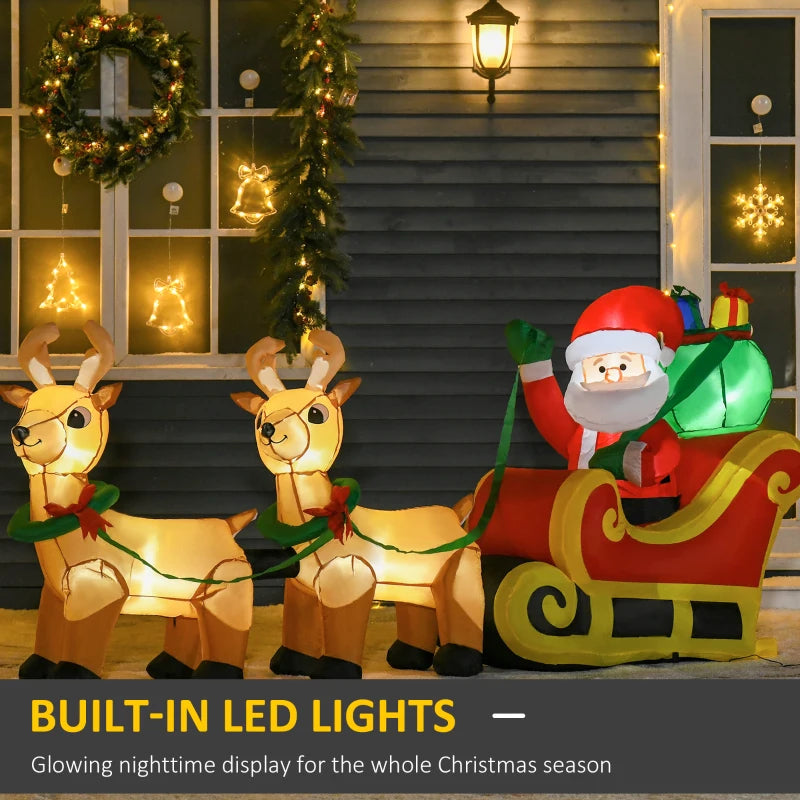 8ft Inflatable Santa Claus Sleigh with LED Lights - Perfect for Indoor Outdoor Christmas Garden Lawn Decoration