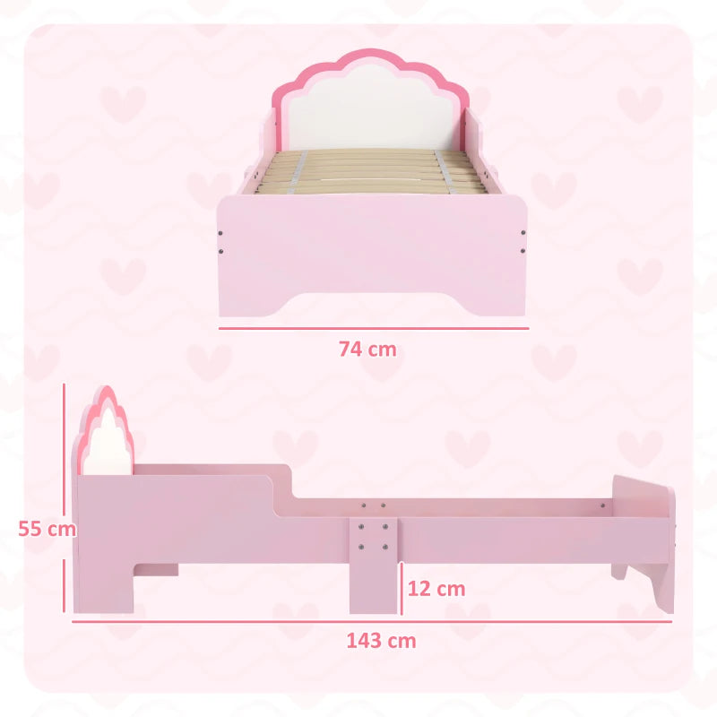 ZONEKIZ Princess Toddler Bed Frame - Cloud Design, Pink Kids Bed, 143x74x55cm, Perfect for Little Dreamers
