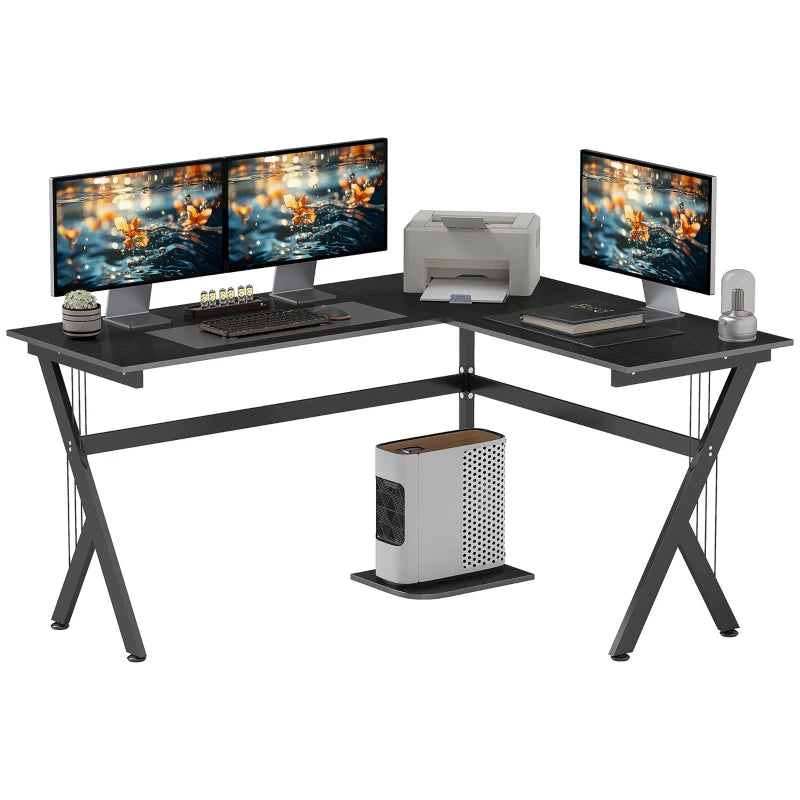 L Shaped Gaming Desk 155x130cm - Corner Computer Desk with CPU Stand for Home Office & Study - Black