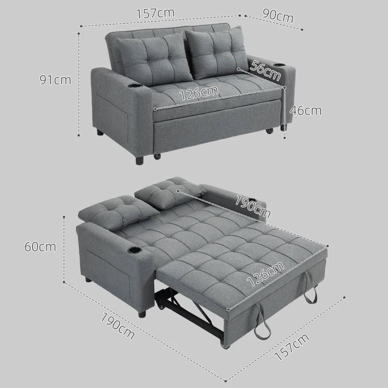 Charcoal Grey Two-Seater Pull-Out Sofa Bed for Stylish Living Spaces