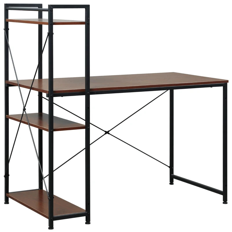 Industrial Reversible Computer Desk with Storage Shelves - Home Office Writing Desk, Easy Assembly, Walnut & Black, 120x64x121cm
