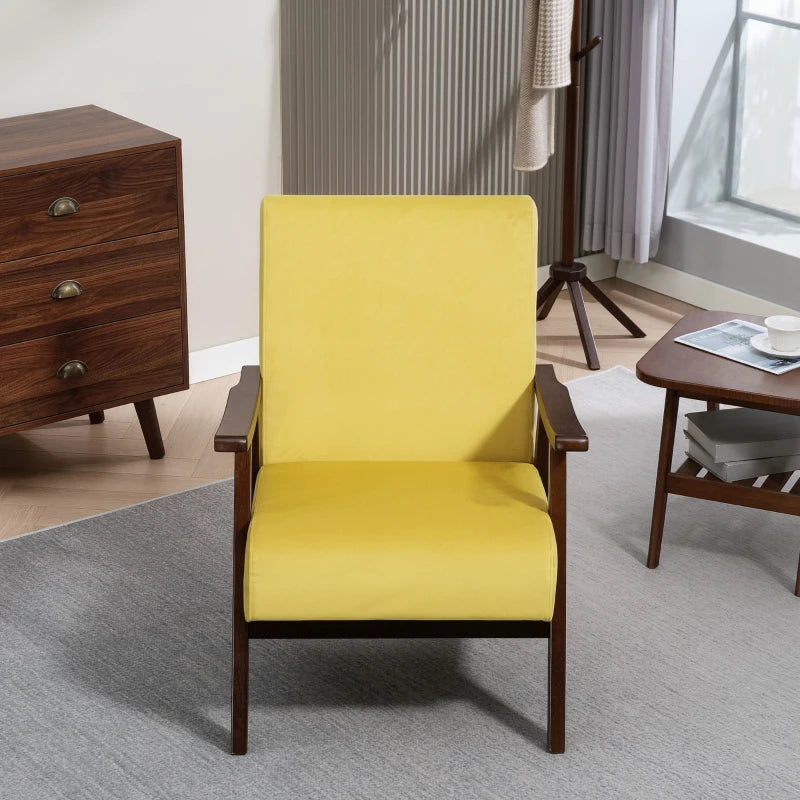 Nordic Accent Chair - Upholstered Velvet Armchair with Solid Wood Frame & Thick Padding for Living Room/Bedroom - Champagne