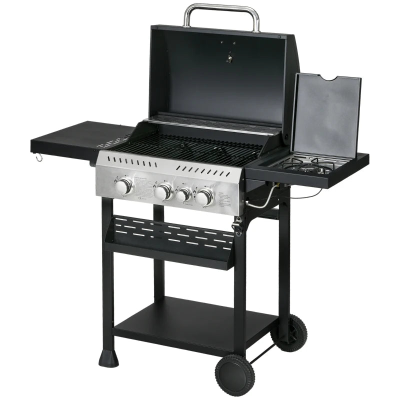 Black 4-Burner Steel Gas Grill with Thermometer