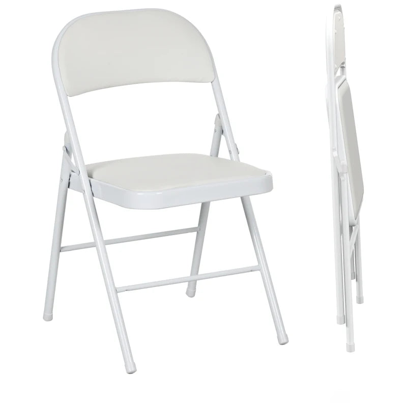 Set of 2 White Cushioned Folding Chairs - Portable, Lightweight, Ideal for Indoor & Outdoor Use, Comfortable Seating