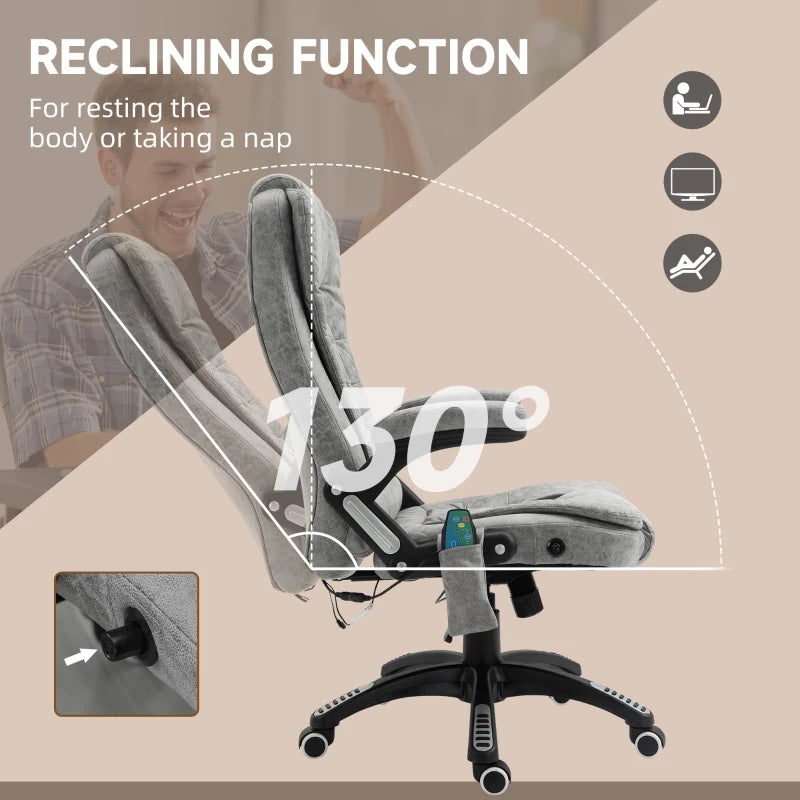 Vinsetto Heated Massage Recliner Chair - 6 Massage Points, 360° Swivel, Microfiber Office Chair, Grey Comfort