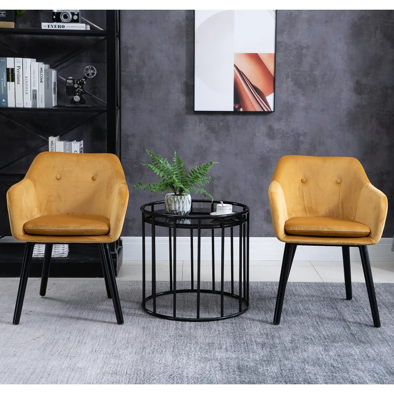 Modern Velvet-Touch Dining Chairs Set of 2 - Upholstered Leisure Chairs with Backrest & Armrests for Home Office & Kitchen - Yellow