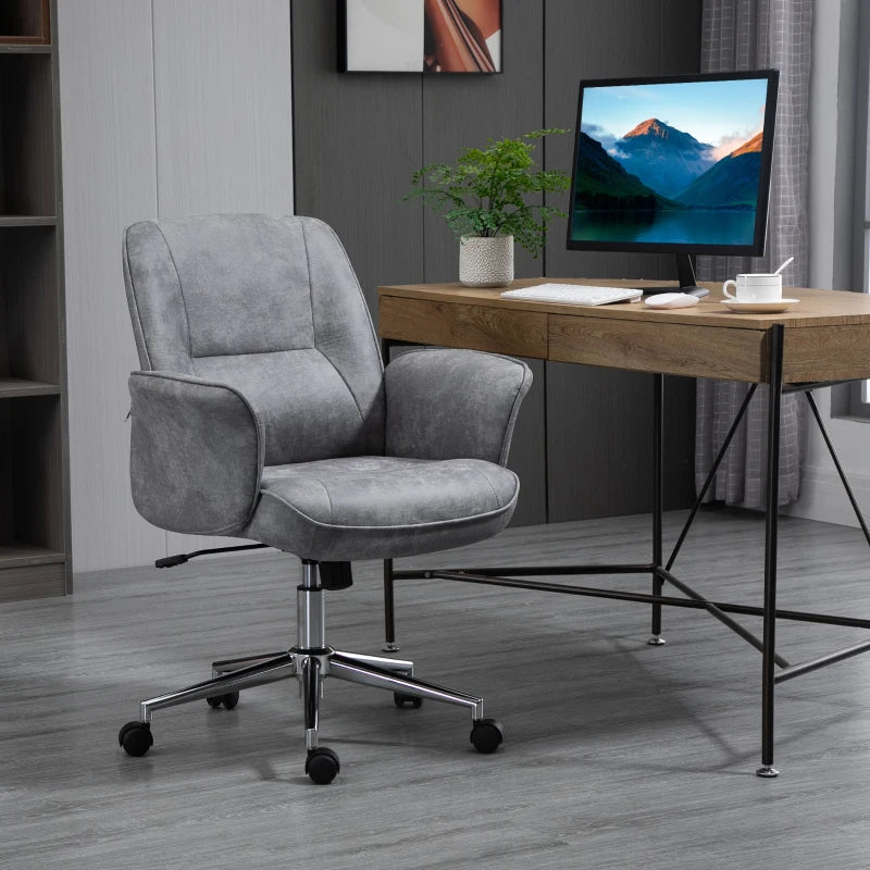 Vinsetto Light Grey Mid Back Swivel Computer Office Chair - Ergonomic Desk Chair for Home Study & Bedroom