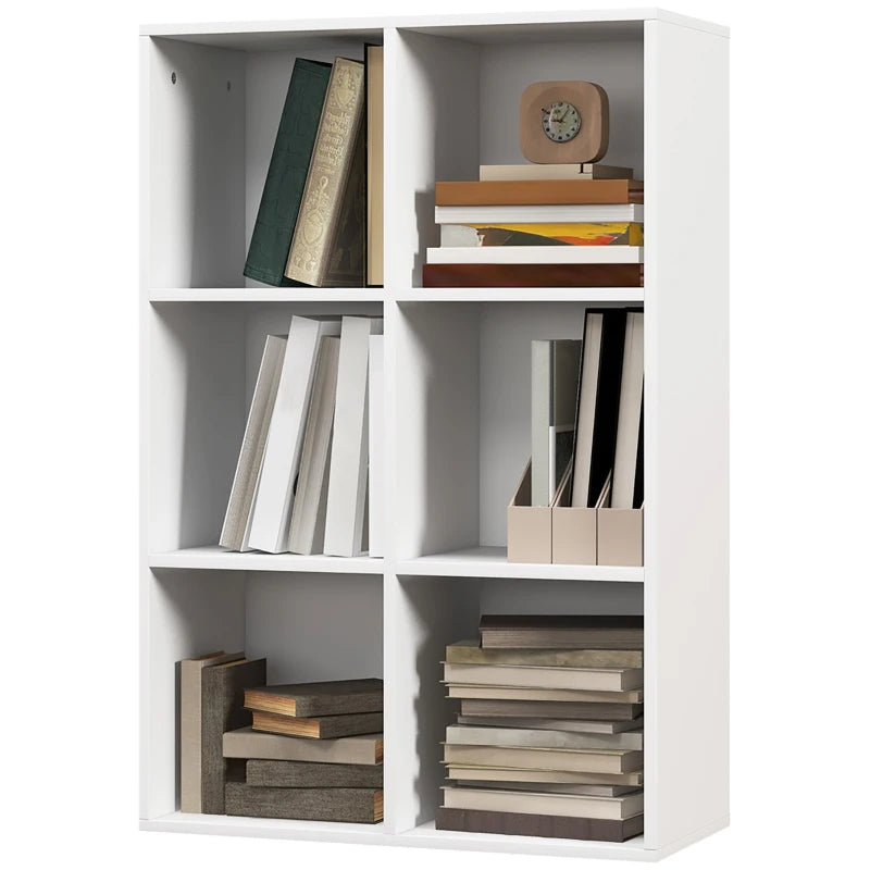 Stylish Six-Cube Bookcase in White Wood Effect - Modern Storage Solution for Home or Office Organization