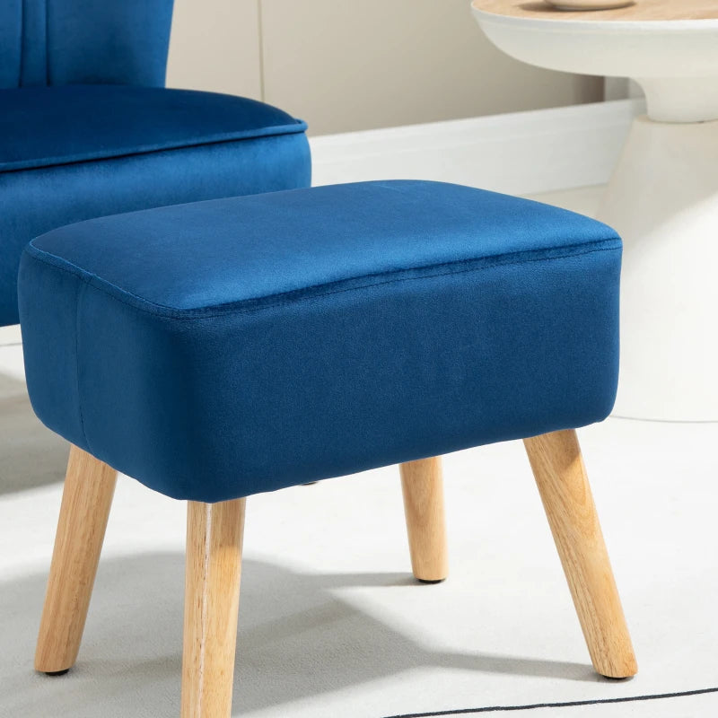 Velvet Accent Chair with Ottoman - Curved Back Tub Seat, Dark Blue, Stylish Home Furniture