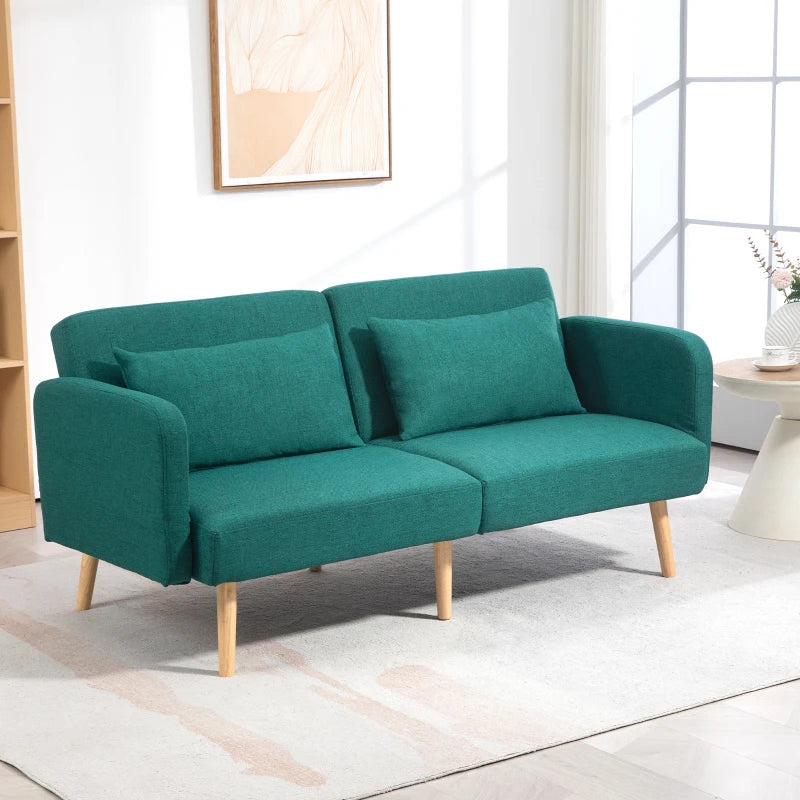 Convertible 2/3 Seater Sofa Bed in Green Fabric with Cushions for Living Room or Guest Room