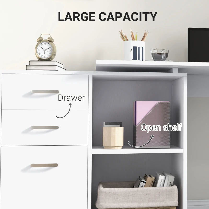 L Shaped Computer Desk with Drawers & File Cabinet - Reversible Home Office Study Table, 117x83.5x76cm, White