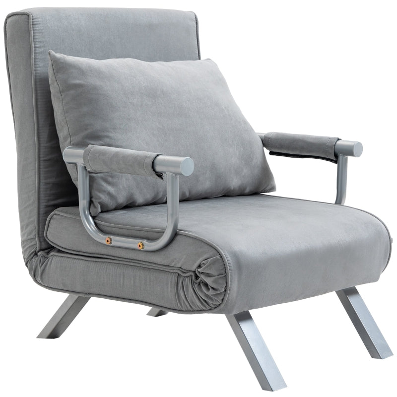 Grey Suedette Adjustable Back Futon Sofa Chair for Stylish Living Room Comfort