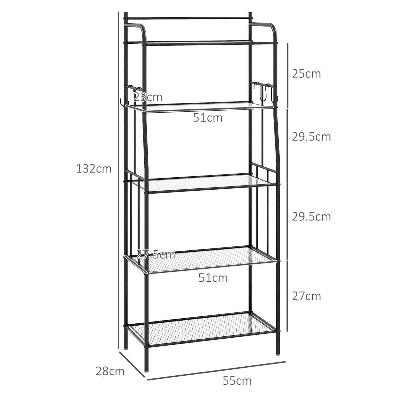 Five-Tier Black Steel Frame Kitchen Shelving Unit - Durable Storage Rack for Organizing Kitchen, Pantry, or Garage
