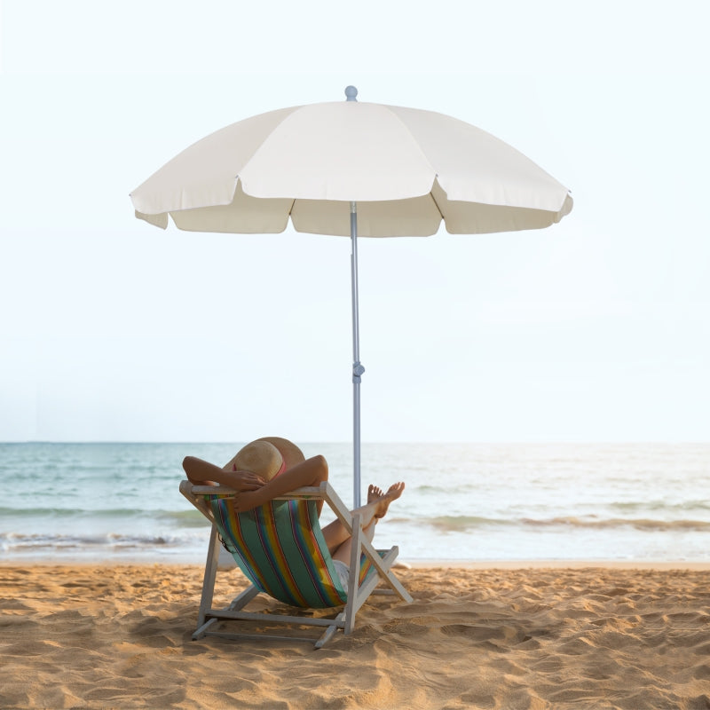 Portable Beach Umbrella with Tilting Function, Cream White