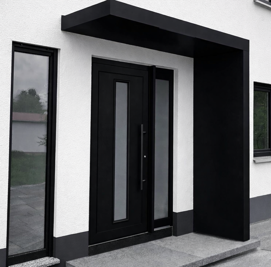 Custom 250x90cm Aluminium Canopy With LED Light Strip & Side Panel - Black (Left or Right)