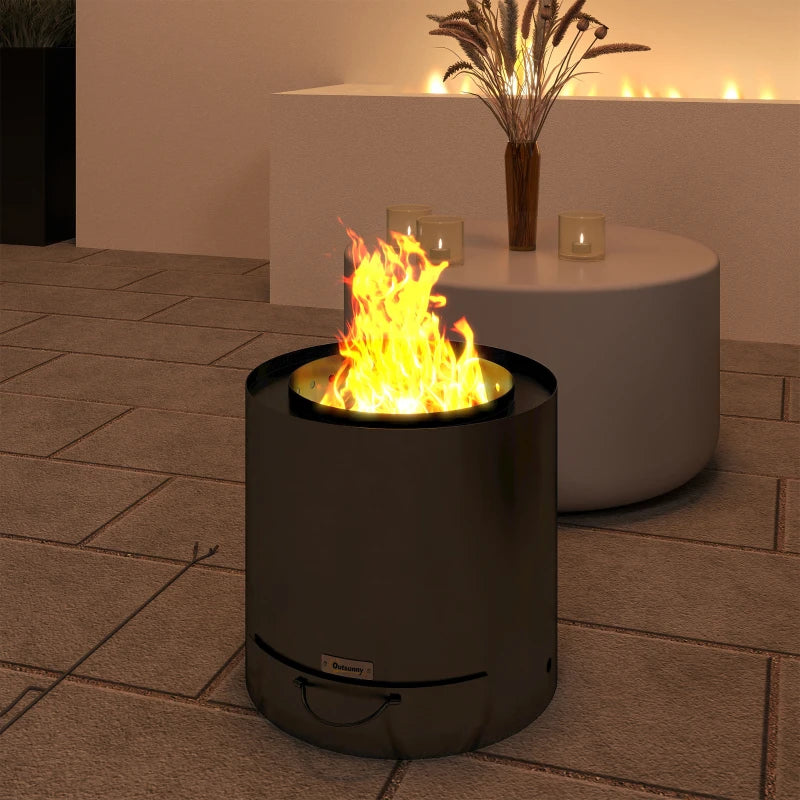 Black Metal Wood-Burning Fire Pit with Poker - Outdoor Patio Fire Bowl