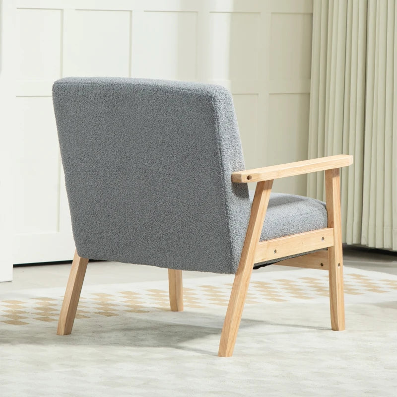 Stylish Grey Accent Chair with Thick Cashmere Cushions and Wooden Frame for Home and Office