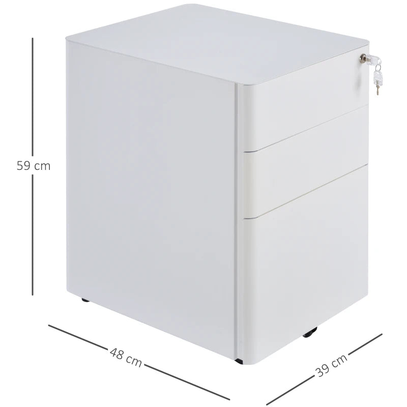 Lockable Rolling Filing Cabinet with 3 Drawers Steel Office Storage Unit for A4 Letter Legal Files