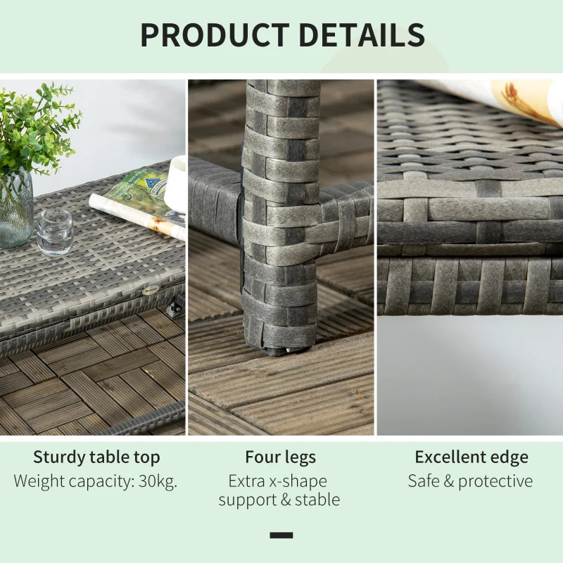 Grey Rattan Outdoor Side Table with Plastic Board - Patio & Balcony Furniture