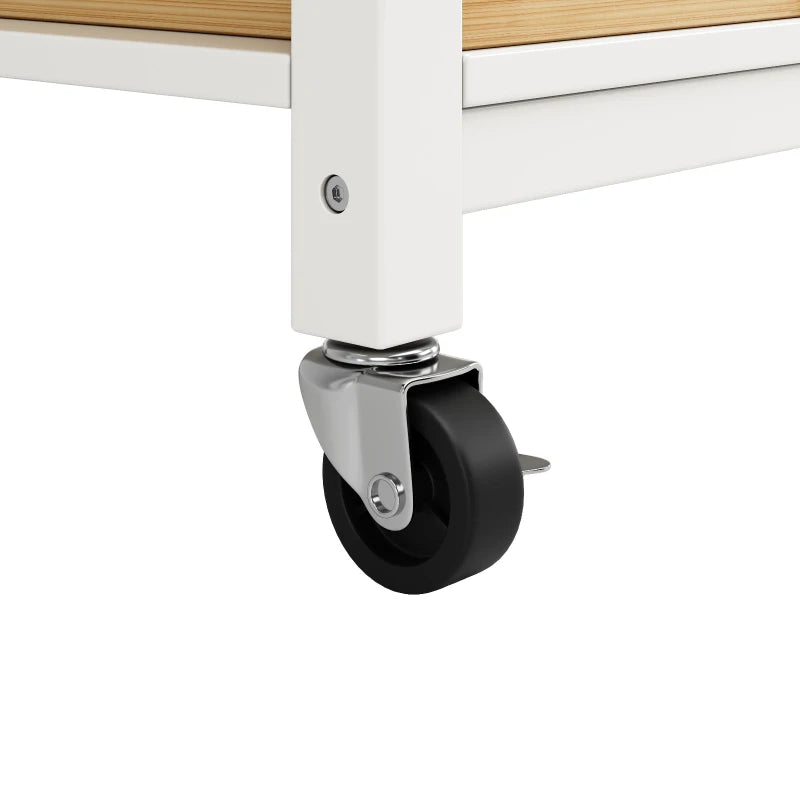 Rolling Kitchen Island Trolley with Adjustable Shelf, 3 Drawers, Spice Rack & Folding Side Board - White, 120x45x90 cm