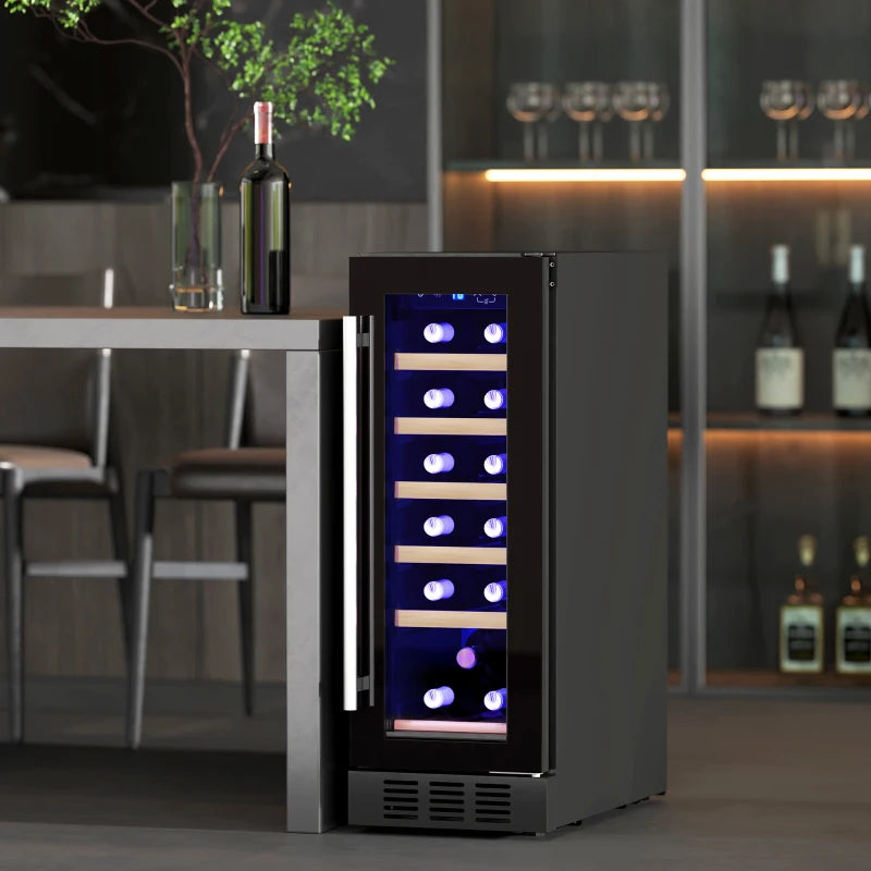 19-Bottle Wooden Wine Rack Fridge - Black, 5-18 Temperature Control, Perfect for Home Wine Storage & Display