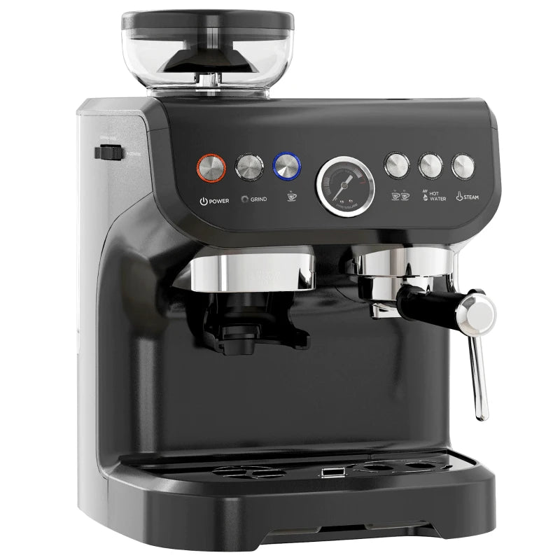 Premium 15 Bar Coffee Machine with Adjustable Grind, Steamer & Complete Accessories for Perfect Espresso at Home