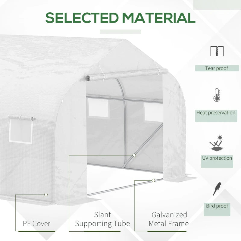 Green Walk-In Garden Polytunnel with Door and Windows, 3.5 x 3 x 2m, White