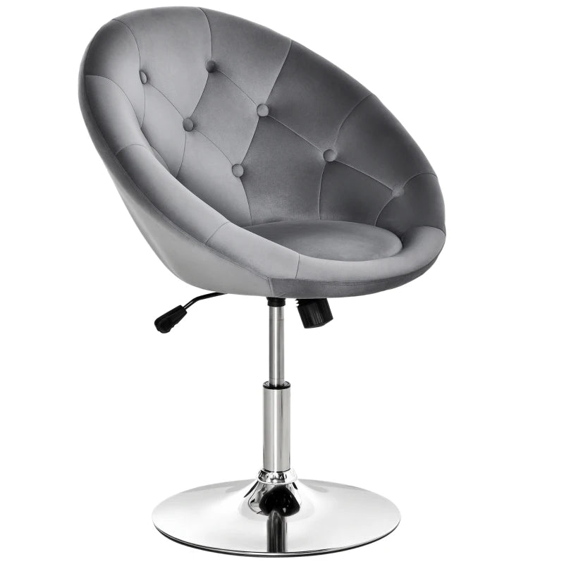 Swivel Velvet Upholstered Dressing Stool - Adjustable Height Makeup Chair with Button Tufting & Thick Padding - Grey