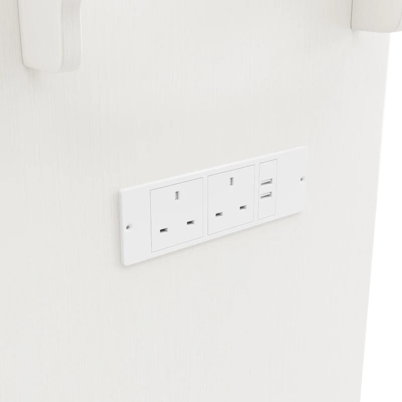 Space-Saving Kitchen Island Trolley with Power Strip, Folding Design & Wine Rack - White & Natural, 131.5L x 76W x 91H cm