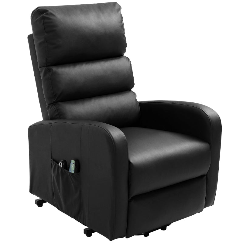 Power Lift Recliner Massage Chair with Heat and Vibration, Heavy Duty Mechanism, Side Pockets, Remote Control, Faux Leather - 73x91x109 cm, Black