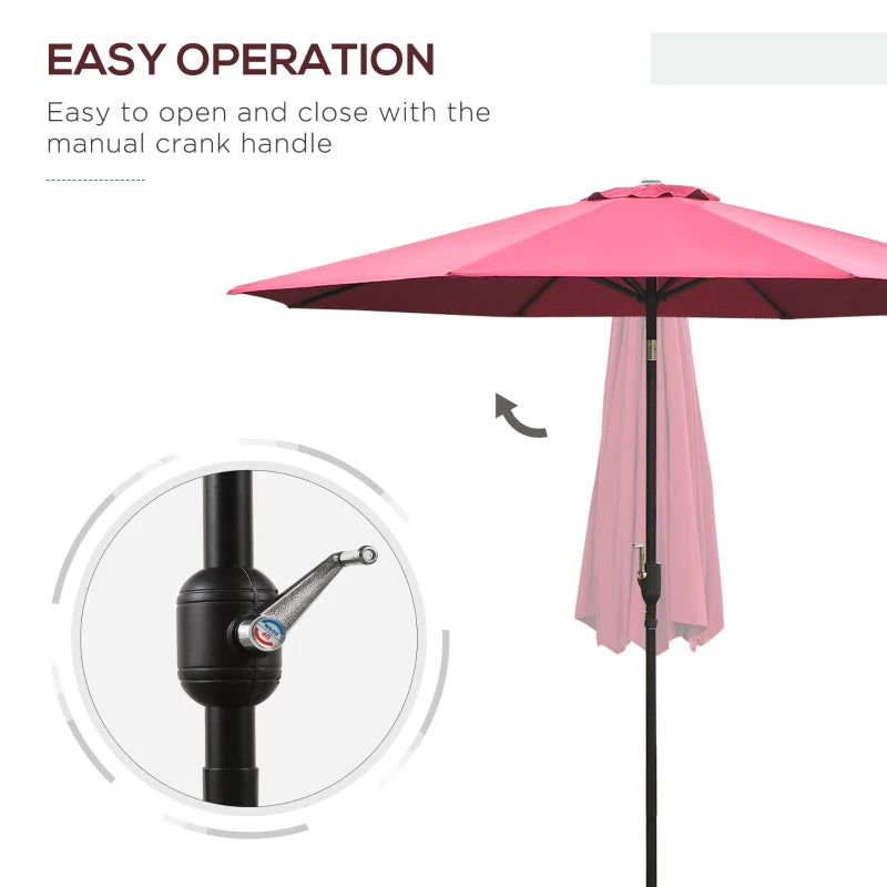 Wine Red 3m Tilt Garden Umbrella with Crank Handle - Outdoor Sun Shade