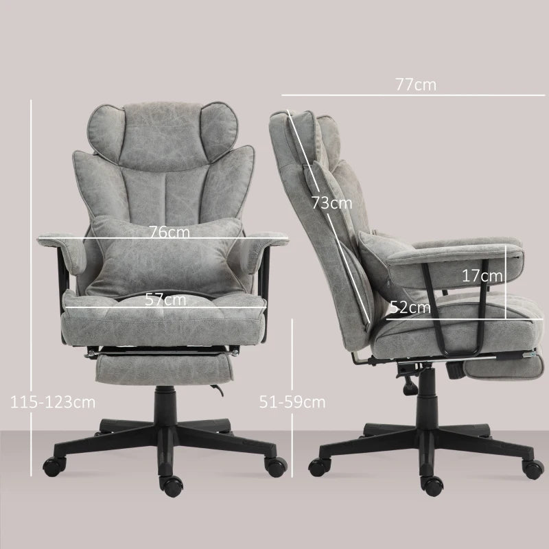 Ergonomic Office Chair with 6-Point Massage & Heat, Reclining Function, Lumbar Support, Foot Rest, Height-Adjustable, Grey
