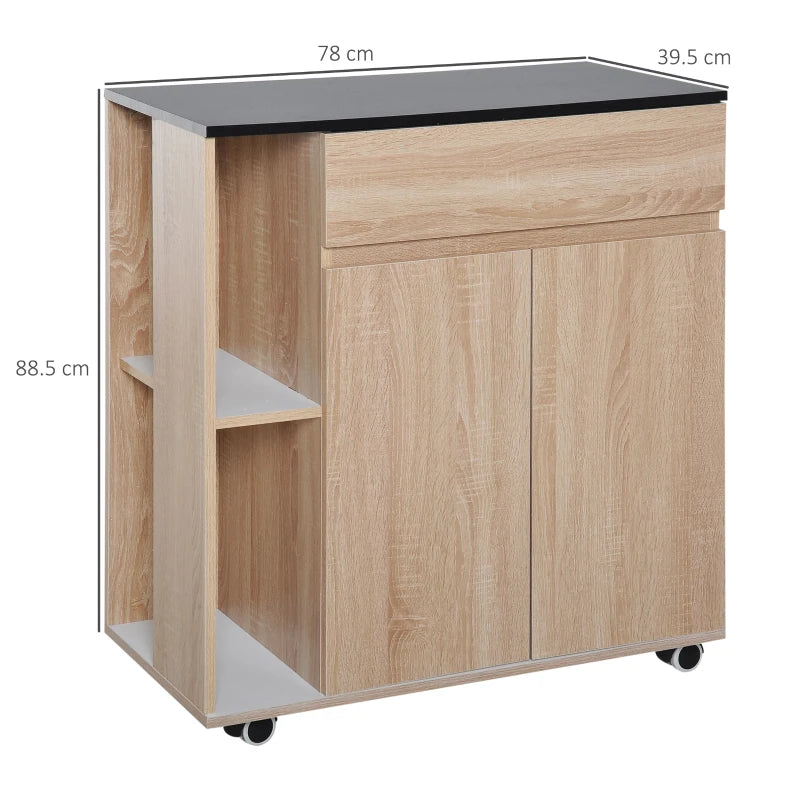 Rolling Kitchen Storage Trolley Cart with Locking Wheels, Cupboard, Shelves, Door & Drawer - Versatile Island Organizer