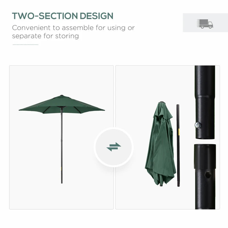 Green 2m Outdoor Garden Parasol Umbrella with 6 Sturdy Ribs