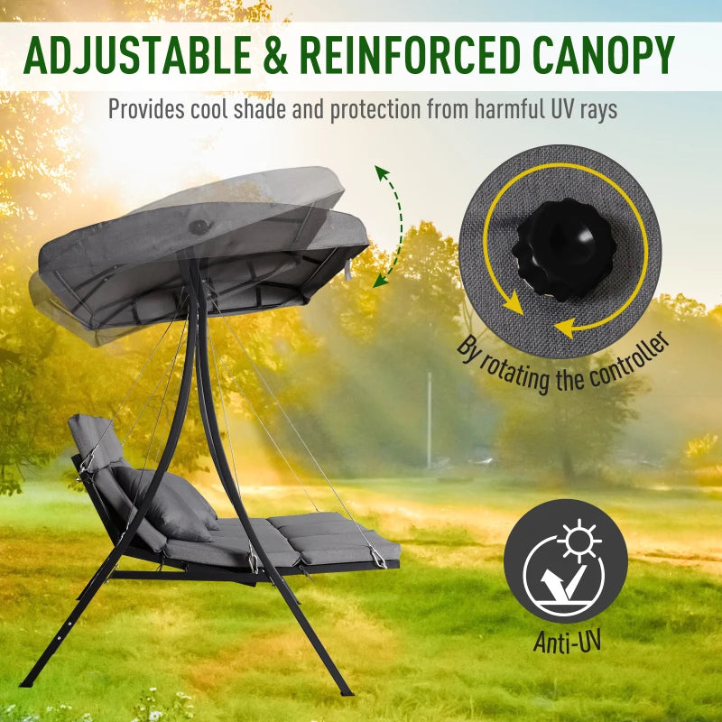 Grey Padded 3-Seater Outdoor Swing Hammock with Canopy