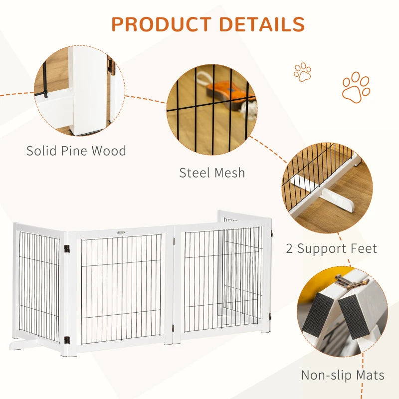 Freestanding Folding 4-Panel Pet Gate - Adjustable Dog Barrier with Support Feet for Puppies and Small Dogs