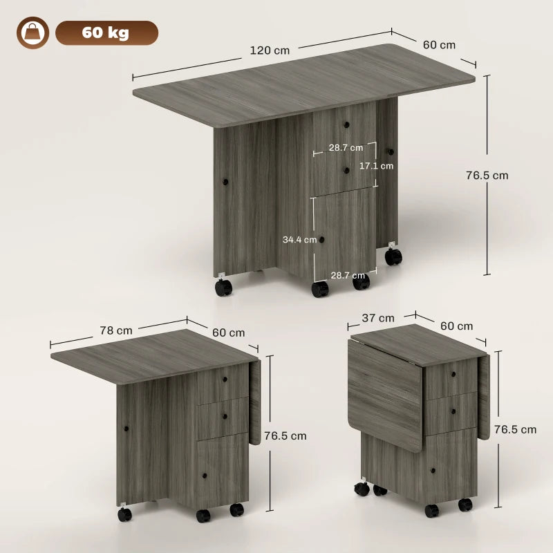 Multi-Storage Grey Drop Leaf Dining Table for Six - Space-Saving, Stylish, Perfect for Modern Homes