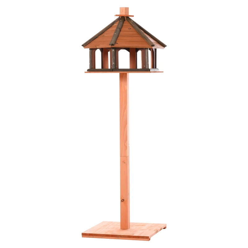 130cm Wooden Bird Table with Roof - Outdoor Feeding Station for Birds, Brown Color, Perfect Garden Accessory