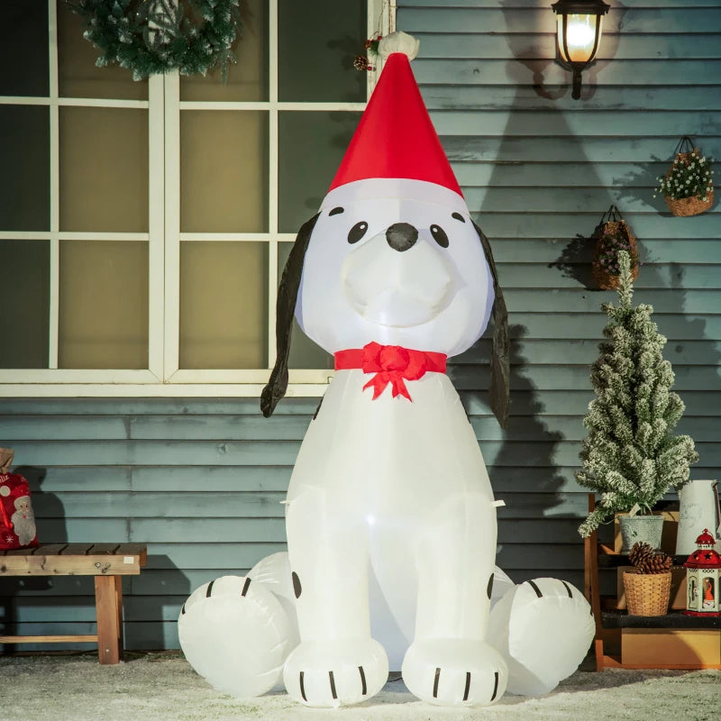 6ft Inflatable Christmas Puppy Dog with Santa Hat - Lighted Outdoor Holiday Decoration for Indoor & Outdoor Festivities