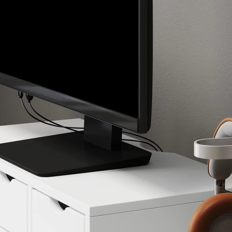 White Monitor Stand Riser with 3 Drawers - Laptop & PC Holder, 51x24x13cm, Ideal for Small Printers & Desks