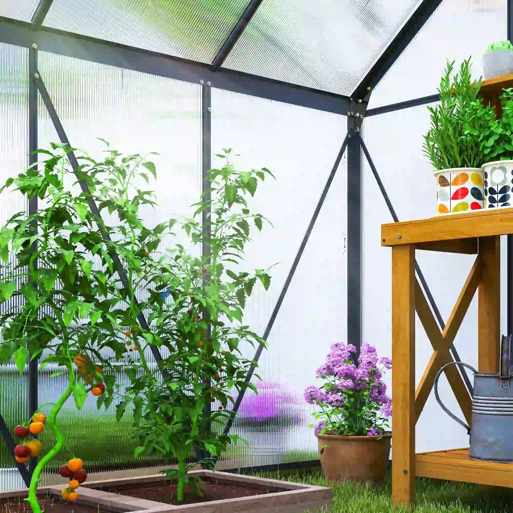 190cm x 190cm Walk-In Polycarbonate Greenhouse With Window - Grey