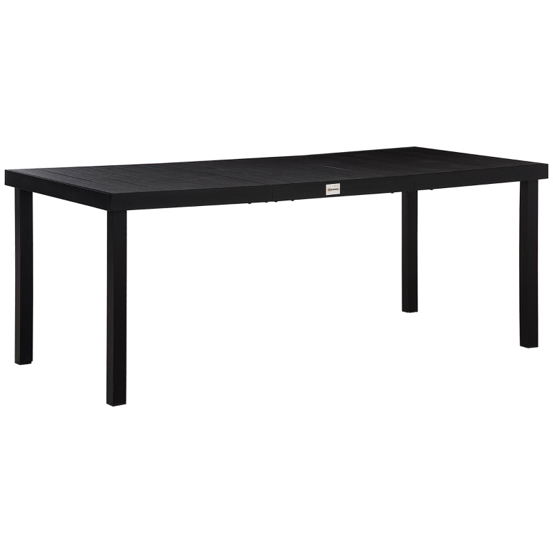 Black Aluminium Outdoor Dining Table for 8, Faux Wood Top, 190x90x74cm
