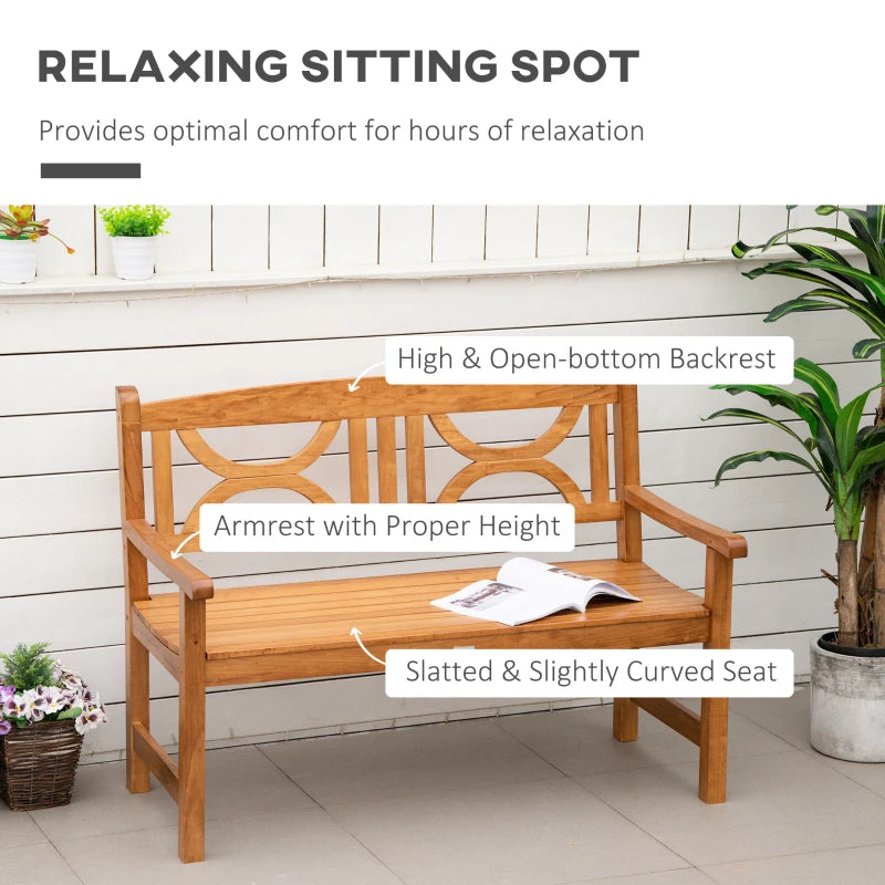 Natural Wood 2-Seater Outdoor Patio Bench