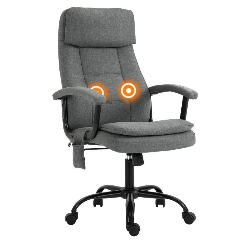 Vinsetto Grey Office Chair with Linen Fabric, 2-Point Lumbar Massage, Adjustable Height & Rolling Wheels - Ergonomic Desk Chair