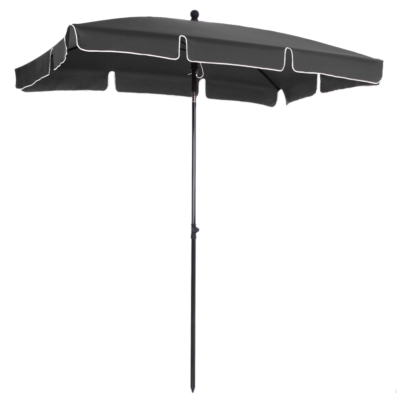 Grey Rectangular Ruffled Garden Parasol with Tilting Canopy